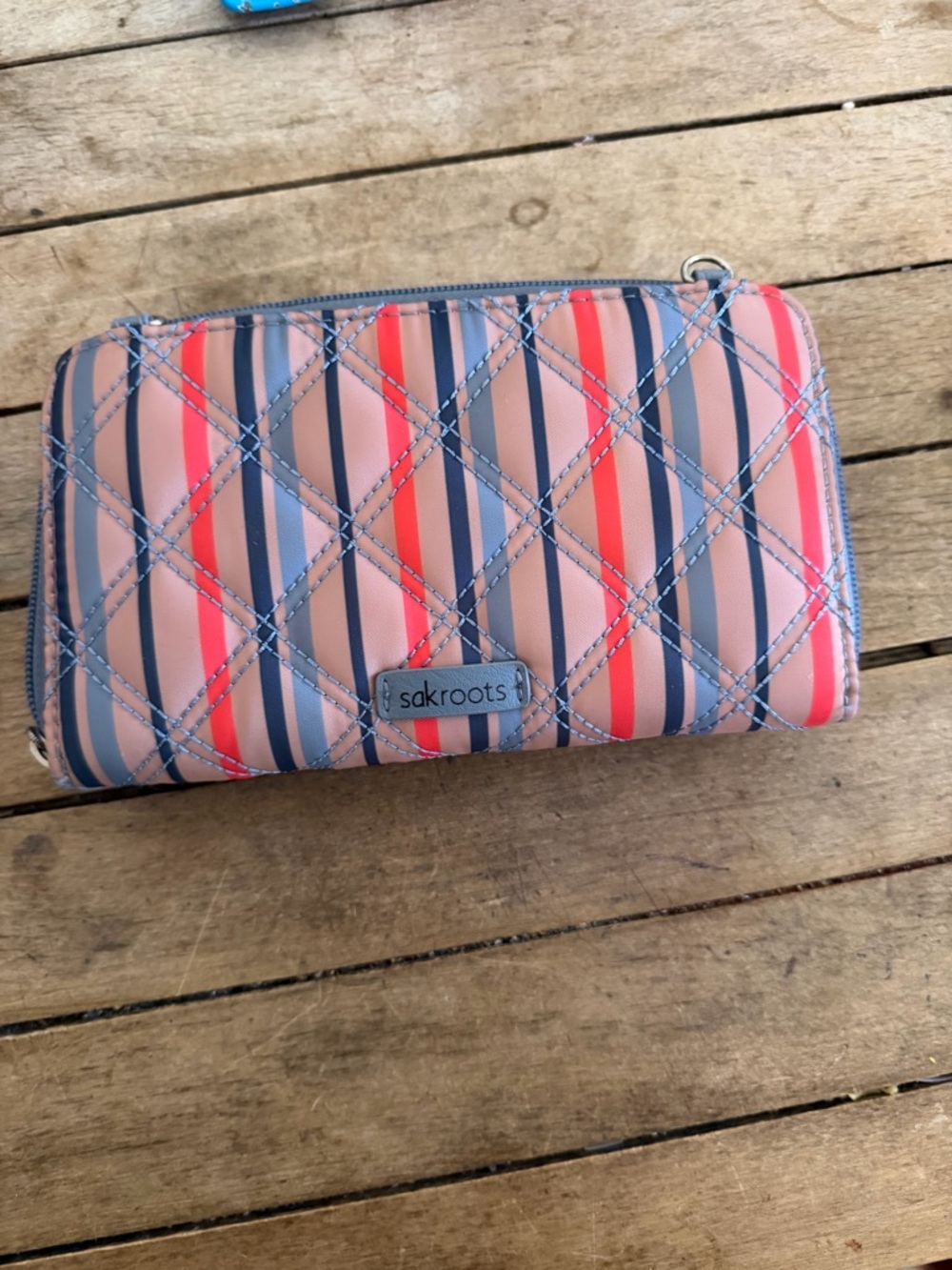 Sakroots Quilted Zip Wallet in Pink, Coral & Navy Stripes